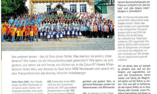 Artikel über den MGV in der „Singen 05/2013“